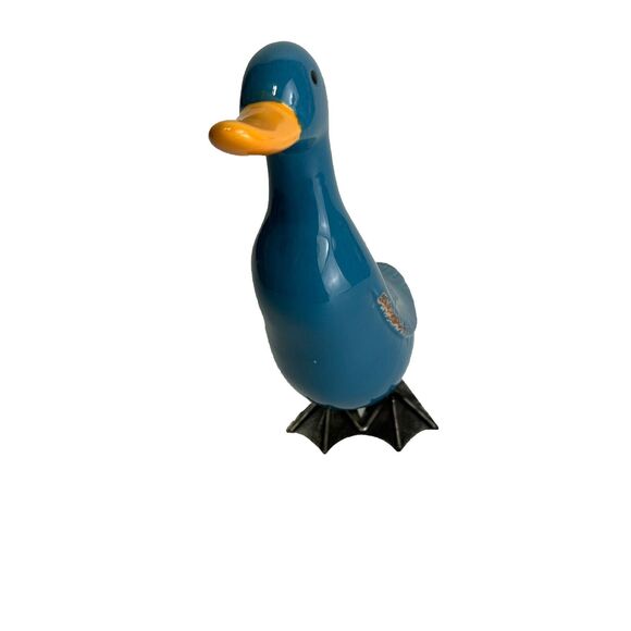 Folk Art Ceramic Blue Duck Figurine Yellow Beak Home Decor - Picture 3 of 8